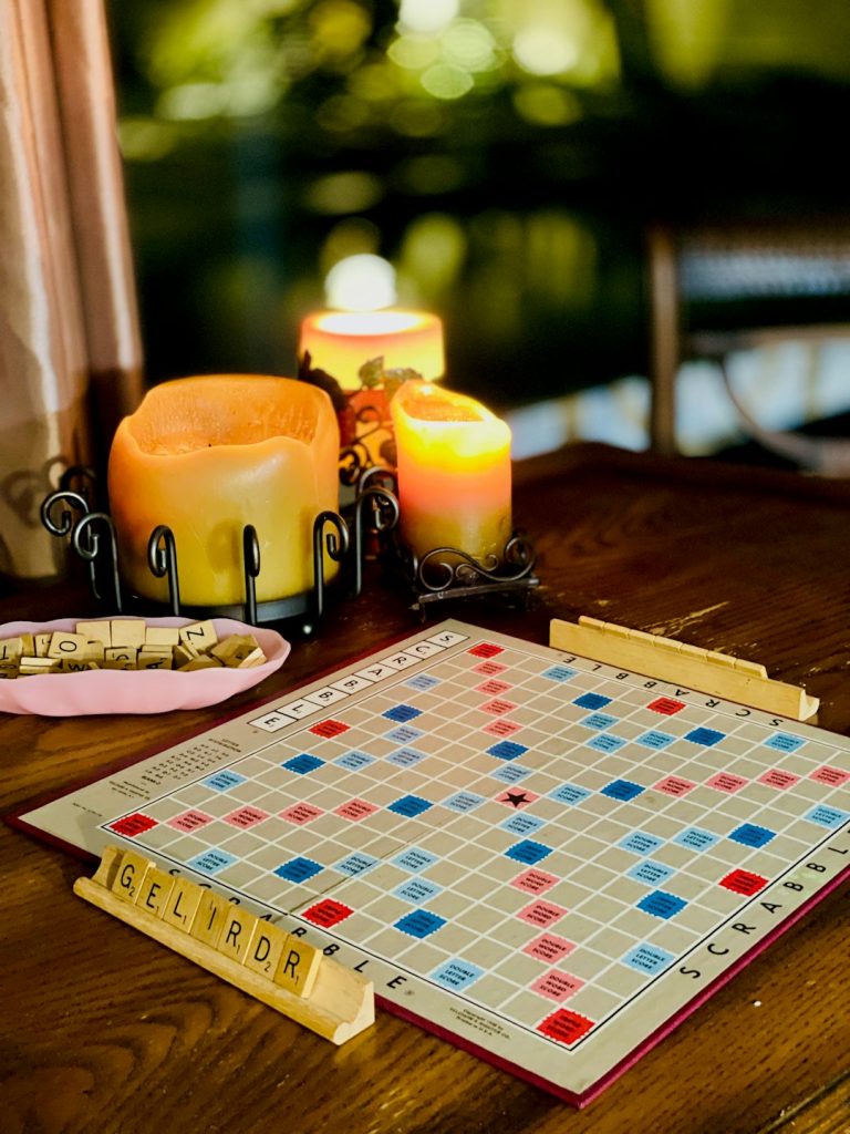 Scrabble and candles